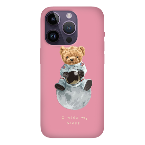 Apple iPhone 14 Pro Max Bear in space Pink Colored Silicone TPU Θήκη