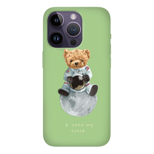 Apple iPhone 14 Pro Max Bear in space Light Green Colored Silicone TPU Θήκη