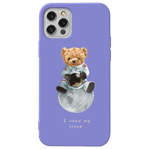 Apple iPhone 13 Pro Bear in space Purple Colored Silicone TPU Θήκη