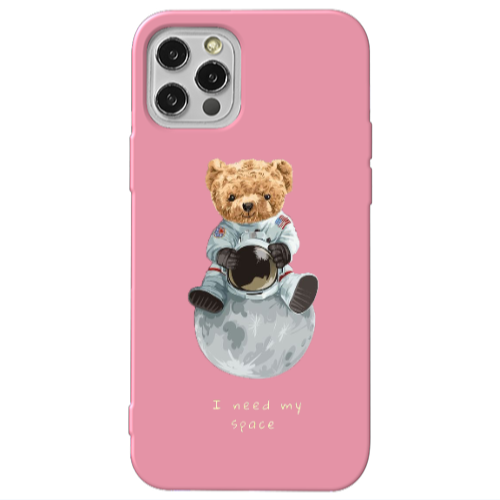 Apple iPhone 13 Pro Bear in space Pink Colored Silicone TPU Θήκη