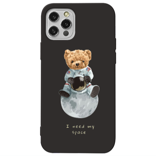 Apple iPhone 13 Pro Bear in space Black Colored Silicone TPU Θήκη