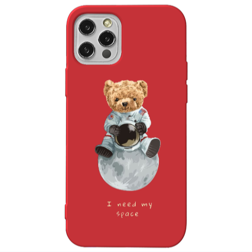 Apple iPhone 13 Pro Bear in space Red Colored Silicone TPU Θήκη