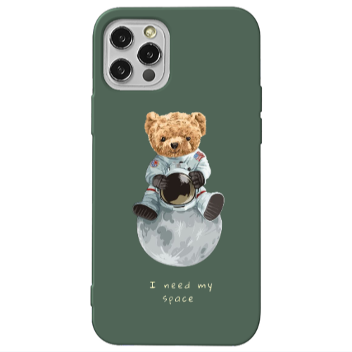 Apple iPhone 13 Pro Bear in space Dark Green Colored Silicone TPU Θήκη
