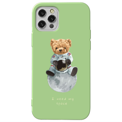 Apple iPhone 12 Pro Max Bear in space Light Green Colored Silicone TPU Θήκη