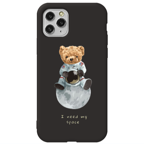 Apple iPhone 11 Pro Max Bear in space Black Colored Silicone TPU Θήκη