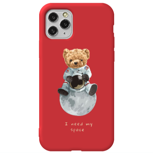 Apple iPhone 11 Pro Max Bear in space Red Colored Silicone TPU Θήκη