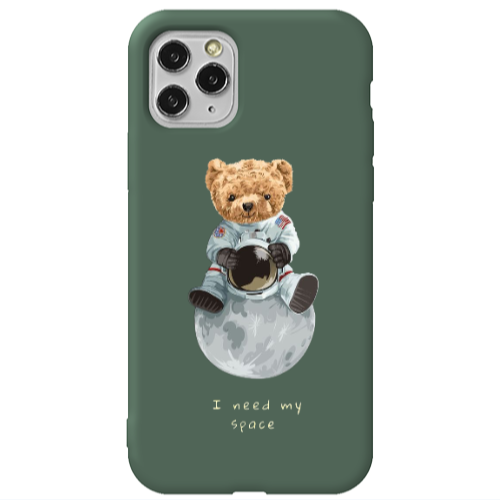 Apple iPhone 11 Pro Max Bear in space Dark Green Colored Silicone TPU Θήκη