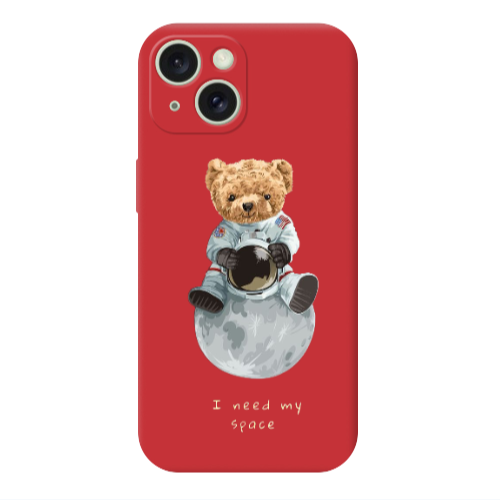 Apple iPhone 15 Bear in space Red Colored Silicone TPU Θήκη