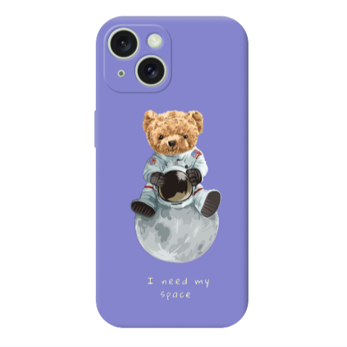 Apple iPhone 15 Plus Bear in space Purple Colored Silicone TPU Θήκη