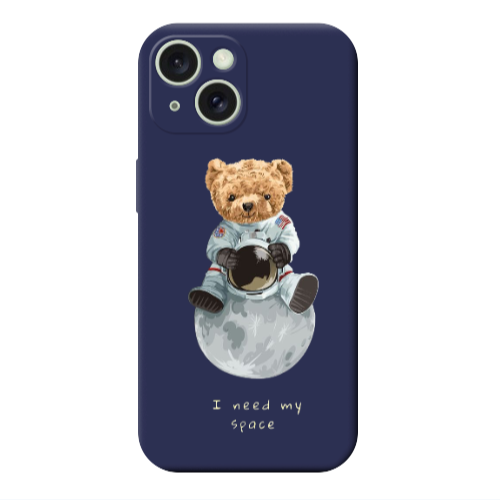 Apple iPhone 15 Plus Bear in space Dark blue Colored Silicone TPU Θήκη