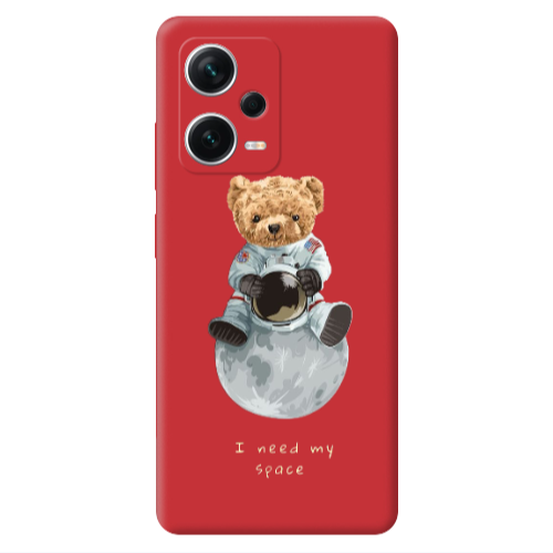 Xiaomi Poco X5 Bear in space Red Colored Silicone TPU Θήκη