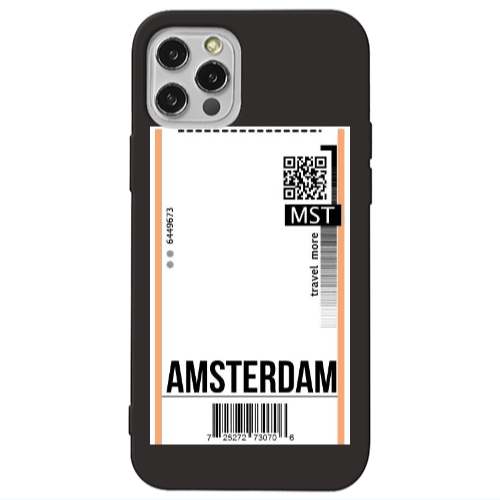 Apple iPhone 12 Pro Amsterdam Travel More Black Colored Silicone TPU Θήκη