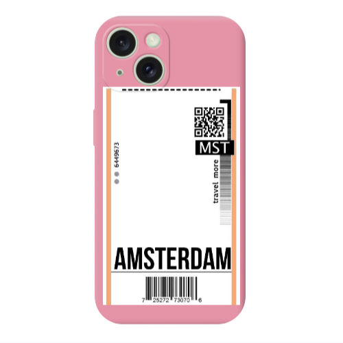 Apple iPhone 15 Plus Amsterdam Travel More Pink Colored Silicone TPU Θήκη