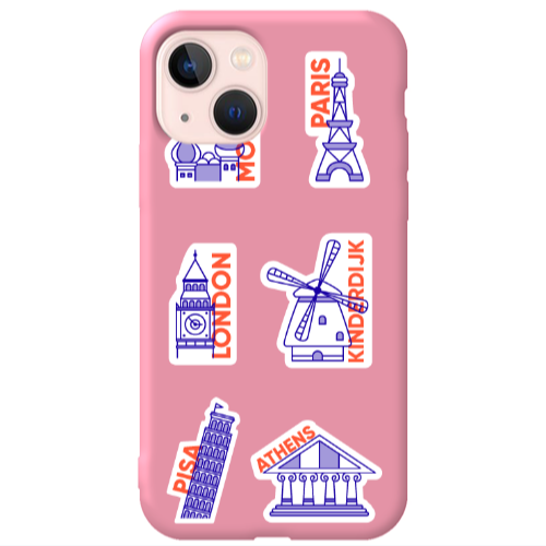 Apple iPhone 13 Pisa Athens Pink Colored Silicone TPU Θήκη
