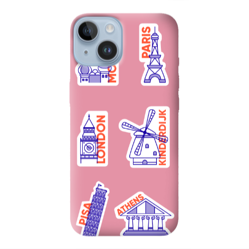 Apple iPhone 14  Pisa Athens Pink Colored Silicone TPU Θήκη