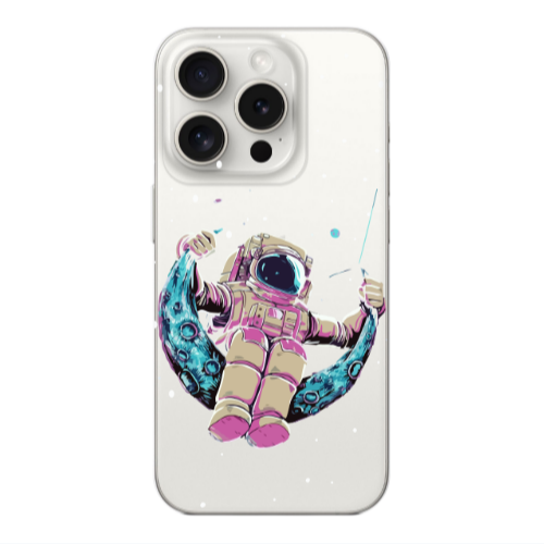 Apple Iphone 16 Pro Astronaut swinging on the moon Transparent Silicone TPU Θήκη