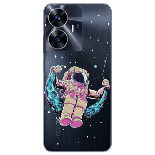 Realme Note 50 Astronaut swinging on the moon Transparent Silicone TPU Θήκη