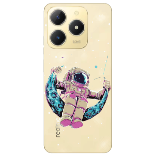 Realme C61 Astronaut swinging on the moon Transparent Silicone TPU Θήκη
