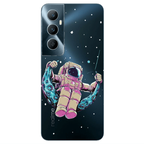 Realme C65 Astronaut swinging on the moon Transparent Silicone TPU Θήκη