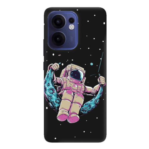 Oppo Reno13 FS Astronaut swinging on the moon Black Colored Silicone TPU Θήκη