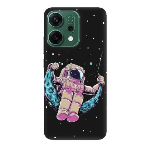 Oppo RENO 14 Astronaut swinging on the moon Black Colored Silicone TPU Θήκη