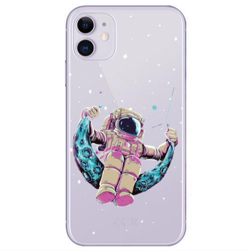 Apple iPhone 11  Astronaut swinging on the moon Transparent Silicone TPU Θήκη