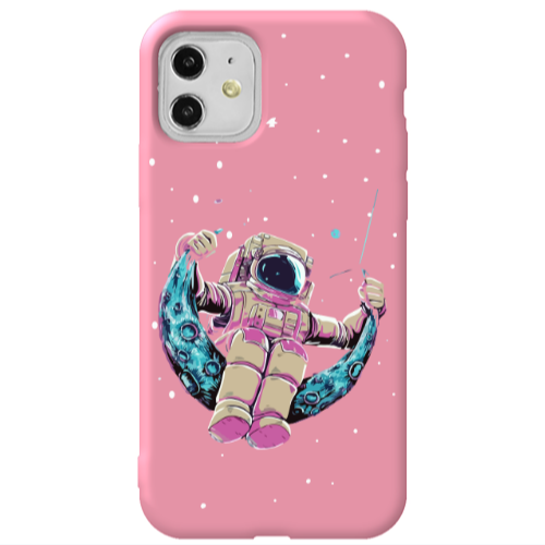 Apple iPhone 11  Astronaut swinging on the moon Pink Colored Silicone TPU Θήκη