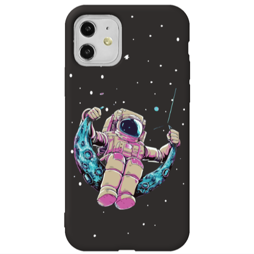 Apple iPhone 11  Astronaut swinging on the moon Black Colored Silicone TPU Θήκη