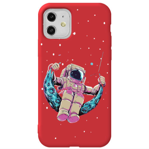 Apple iPhone 11  Astronaut swinging on the moon Red Colored Silicone TPU Θήκη