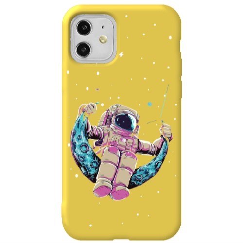 Apple iPhone 11  Astronaut swinging on the moon Yellow Colored Silicone TPU Θήκη