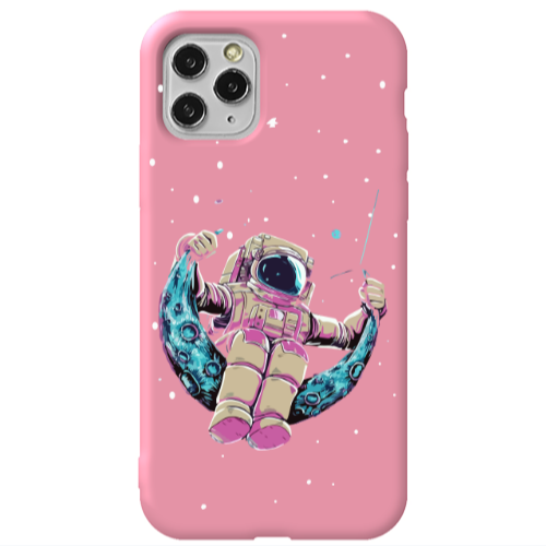 Apple iPhone 11 Pro Astronaut swinging on the moon Pink Colored Silicone TPU Θήκη