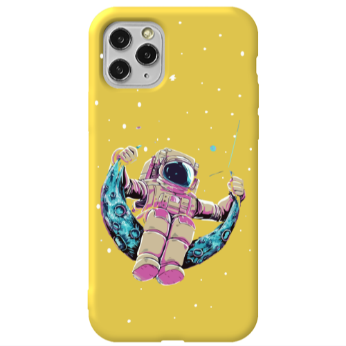 Apple iPhone 11 Pro Astronaut swinging on the moon Yellow Colored Silicone TPU Θήκη
