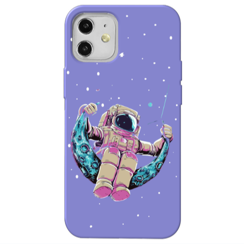 Apple iPhone 12 Astronaut swinging on the moon Purple Colored Silicone TPU Θήκη