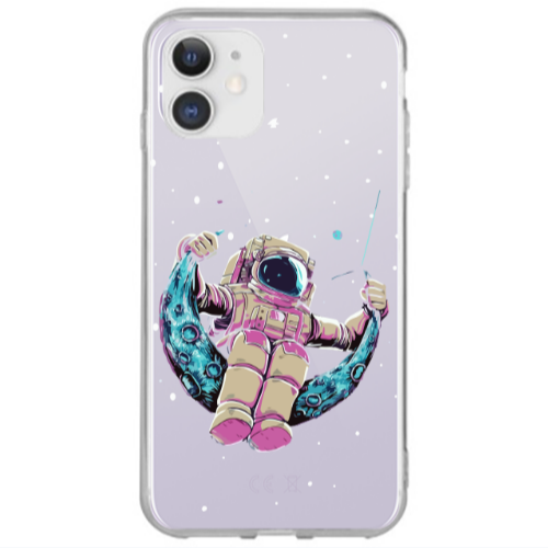 Apple iPhone 12 Astronaut swinging on the moon Transparent Silicone TPU Θήκη