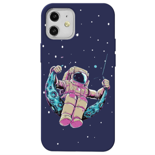 Apple iPhone 12 Astronaut swinging on the moon Dark blue Colored Silicone TPU Θήκη