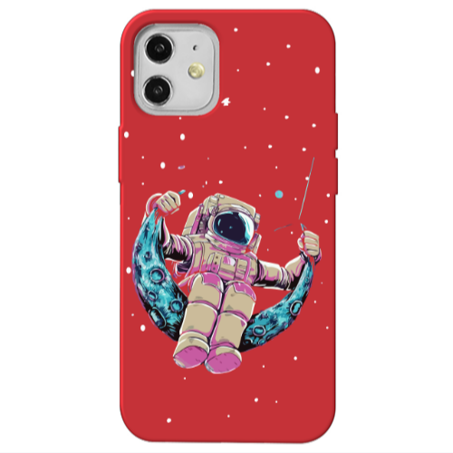 Apple iPhone 12 Astronaut swinging on the moon Red Colored Silicone TPU Θήκη