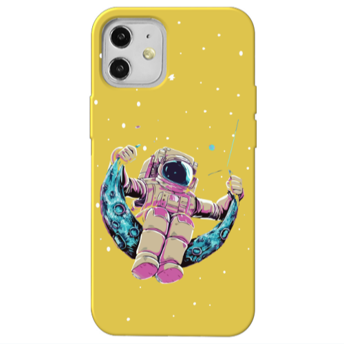 Apple iPhone 12 Astronaut swinging on the moon Yellow Colored Silicone TPU Θήκη