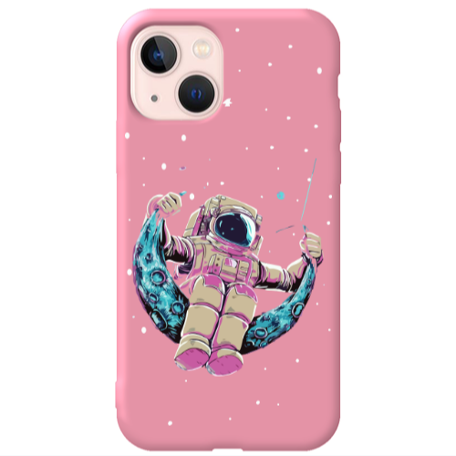 Apple iPhone 13 Astronaut swinging on the moon Pink Colored Silicone TPU Θήκη
