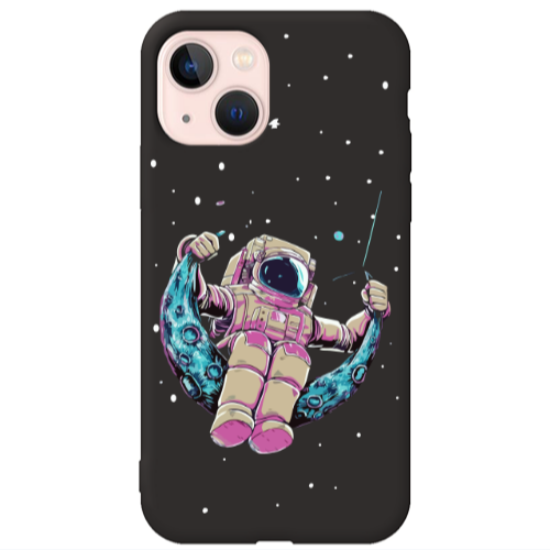 Apple iPhone 13 Astronaut swinging on the moon Black Colored Silicone TPU Θήκη
