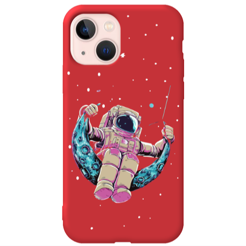 Apple iPhone 13 Astronaut swinging on the moon Red Colored Silicone TPU Θήκη