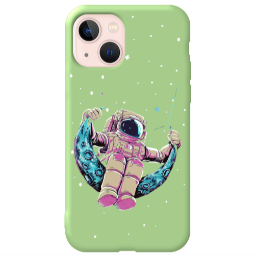 Apple iPhone 13 Astronaut swinging on the moon Light Green Colored Silicone TPU Θήκη