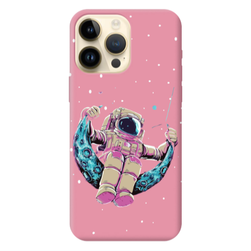Apple iPhone 13 Pro Max Astronaut swinging on the moon Pink Colored Silicone TPU Θήκη