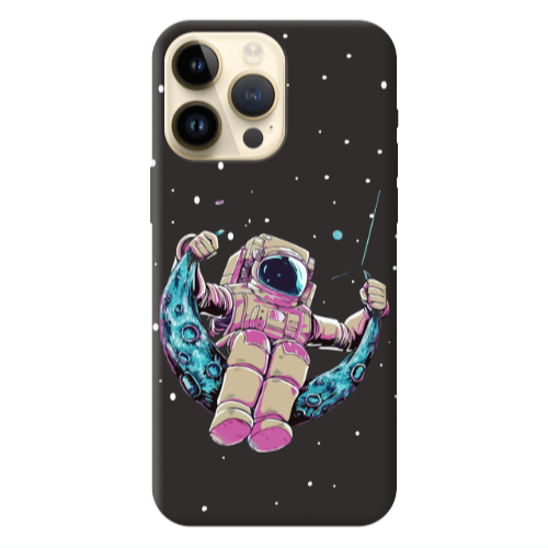 Apple iPhone 13 Pro Max Astronaut swinging on the moon Black Colored Silicone TPU Θήκη