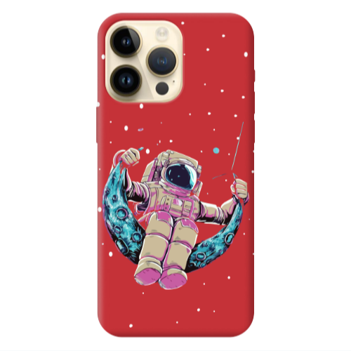 Apple iPhone 13 Pro Max Astronaut swinging on the moon Red Colored Silicone TPU Θήκη