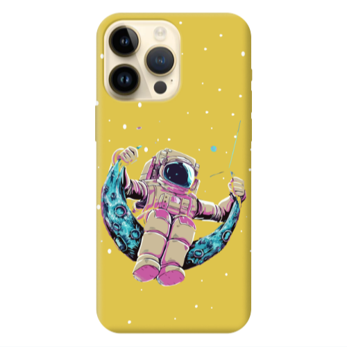 Apple iPhone 13 Pro Max Astronaut swinging on the moon Yellow Colored Silicone TPU Θήκη