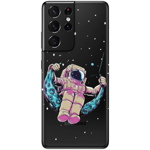 Samsung S21 Ultra Astronaut swinging on the moon Transparent Silicone TPU Θήκη