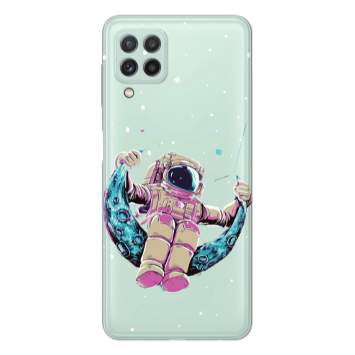 Samsung A22 4G Astronaut swinging on the moon Transparent Silicone TPU Θήκη