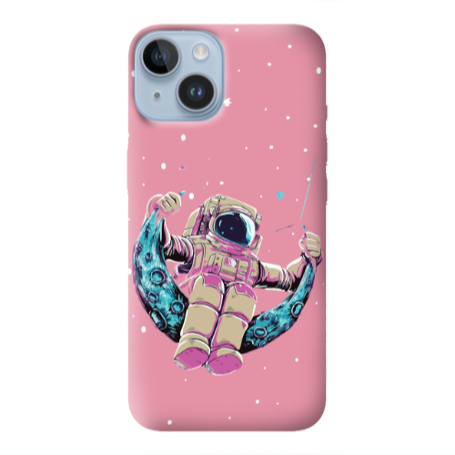 Apple iPhone 14  Astronaut swinging on the moon Pink Colored Silicone TPU Θήκη