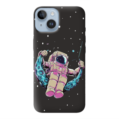 Apple iPhone 14  Astronaut swinging on the moon Black Colored Silicone TPU Θήκη