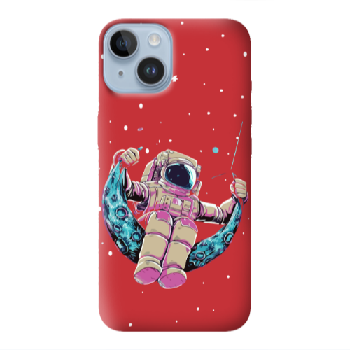 Apple iPhone 14 Plus Astronaut swinging on the moon Red Colored Silicone TPU Θήκη